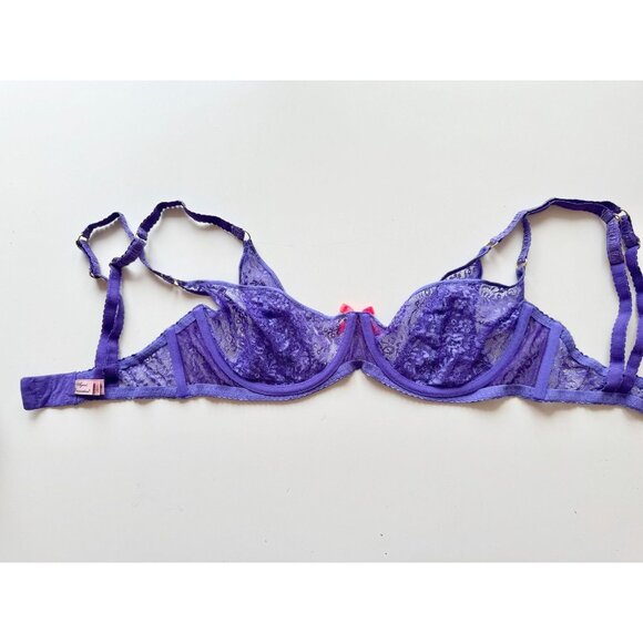 AGENT PROVOCATEUR Rei Electric Purple Lace Coral Bow Balconette Bra, Size 36E - Picture 12 of 16